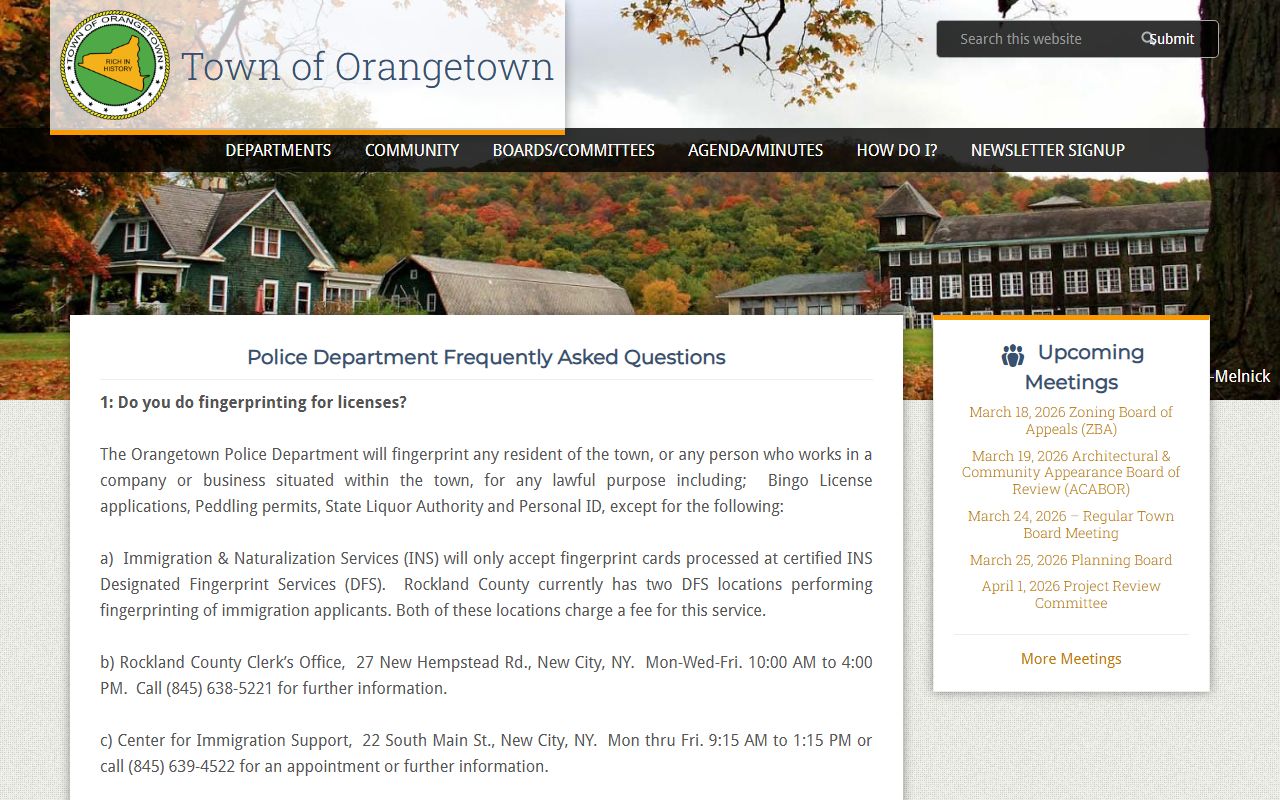 Orangetown Police Department FAQ page for busted mugshots and arrest records