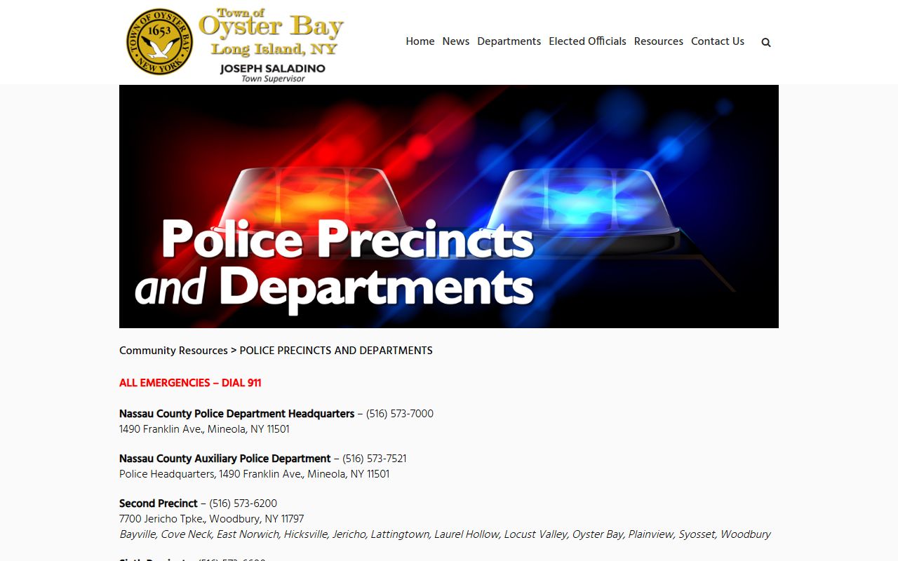 Oyster Bay town police department information for arrest records