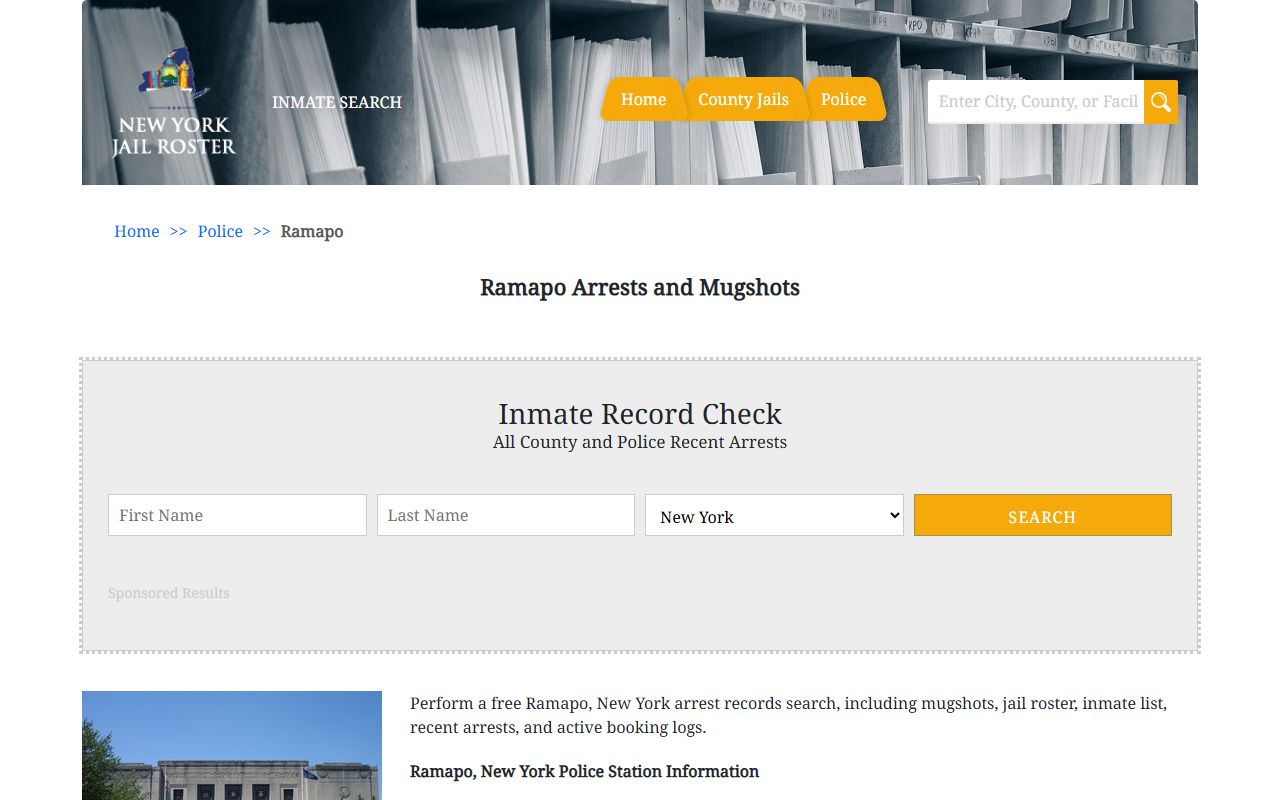 Ramapo Police Department website for arrest records and busted mugshots