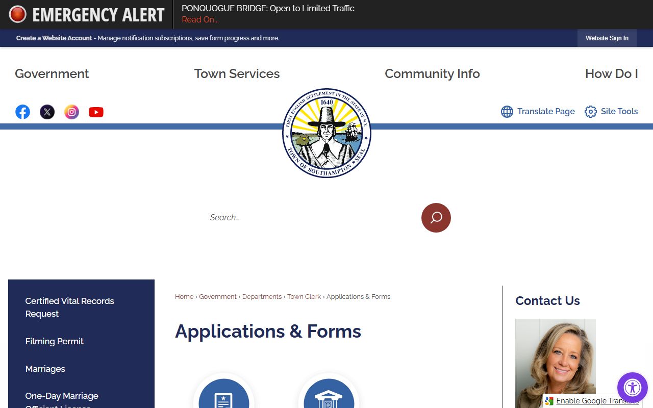 Southampton Police Department page for arrest record requests