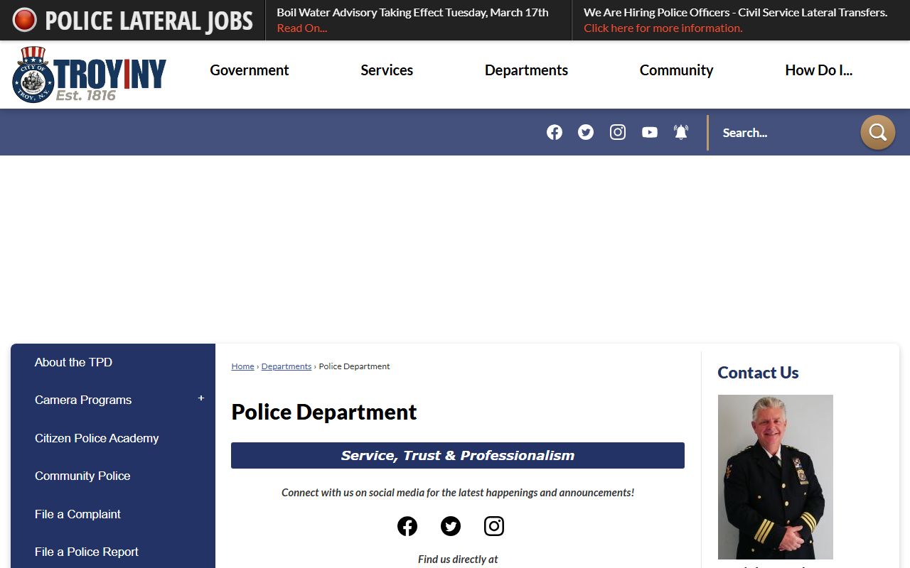 Troy Police Department website for arrest records and busted mugshots