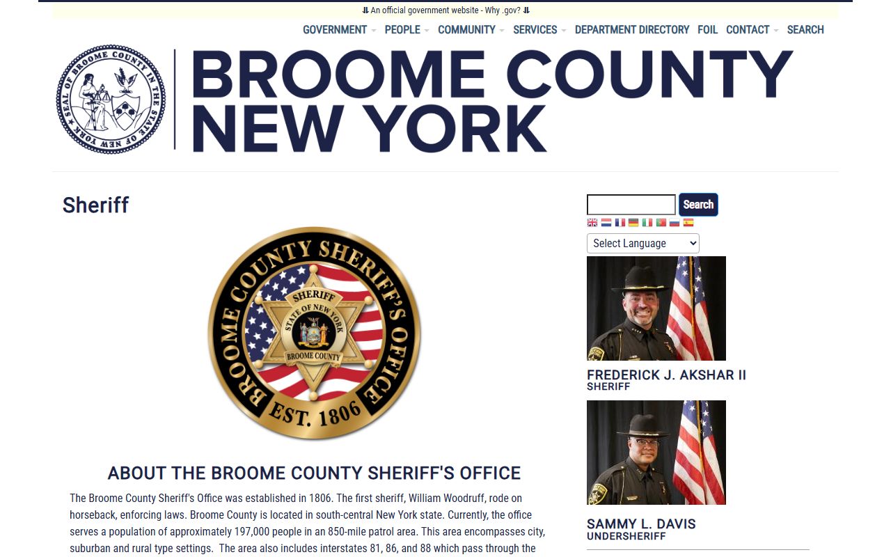 Broome County Sheriff's Office website for Broome County arrest records