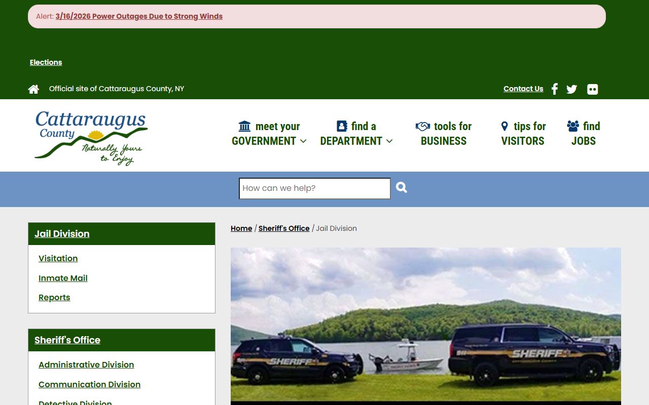 Cattaraugus County Jail Division page for Cattaraugus County arrest records and booking information