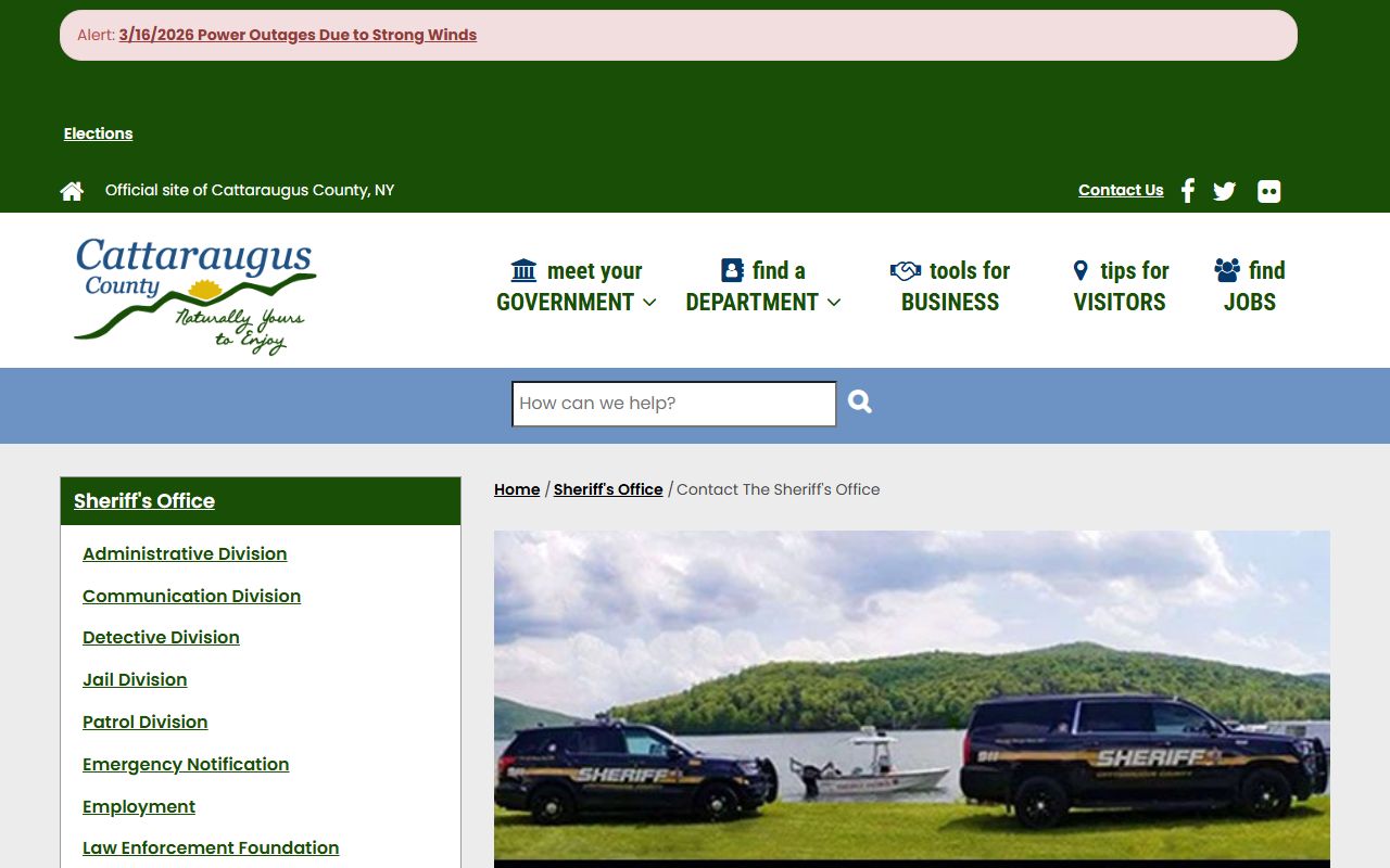 Cattaraugus County Sheriff contact page for Cattaraugus County arrest records inquiries