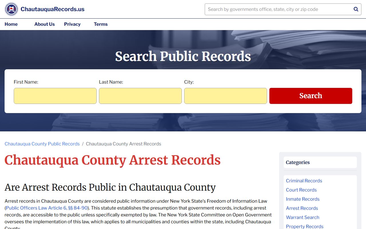 Chautauqua County arrest records page showing recent Chautauqua County busted mugshots