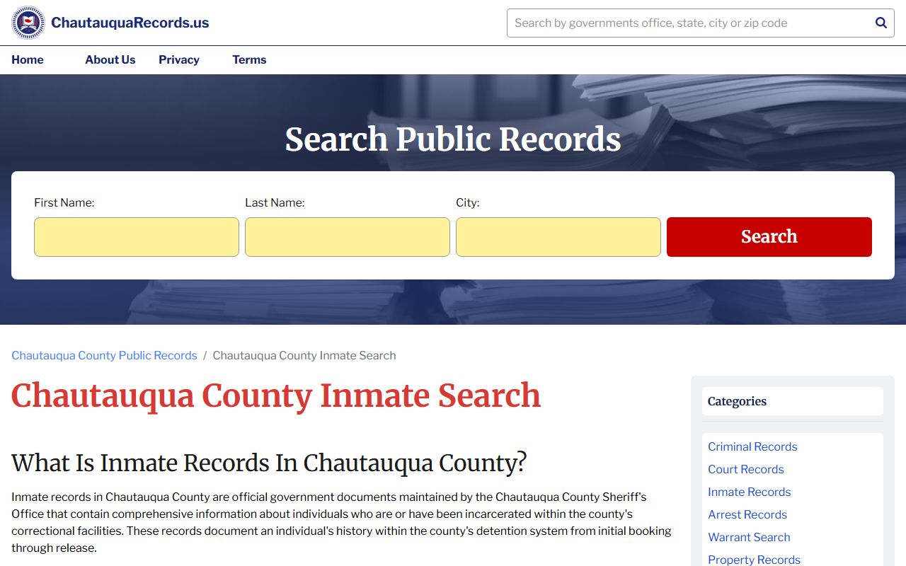 Chautauqua County online inmate search for Chautauqua County arrest records