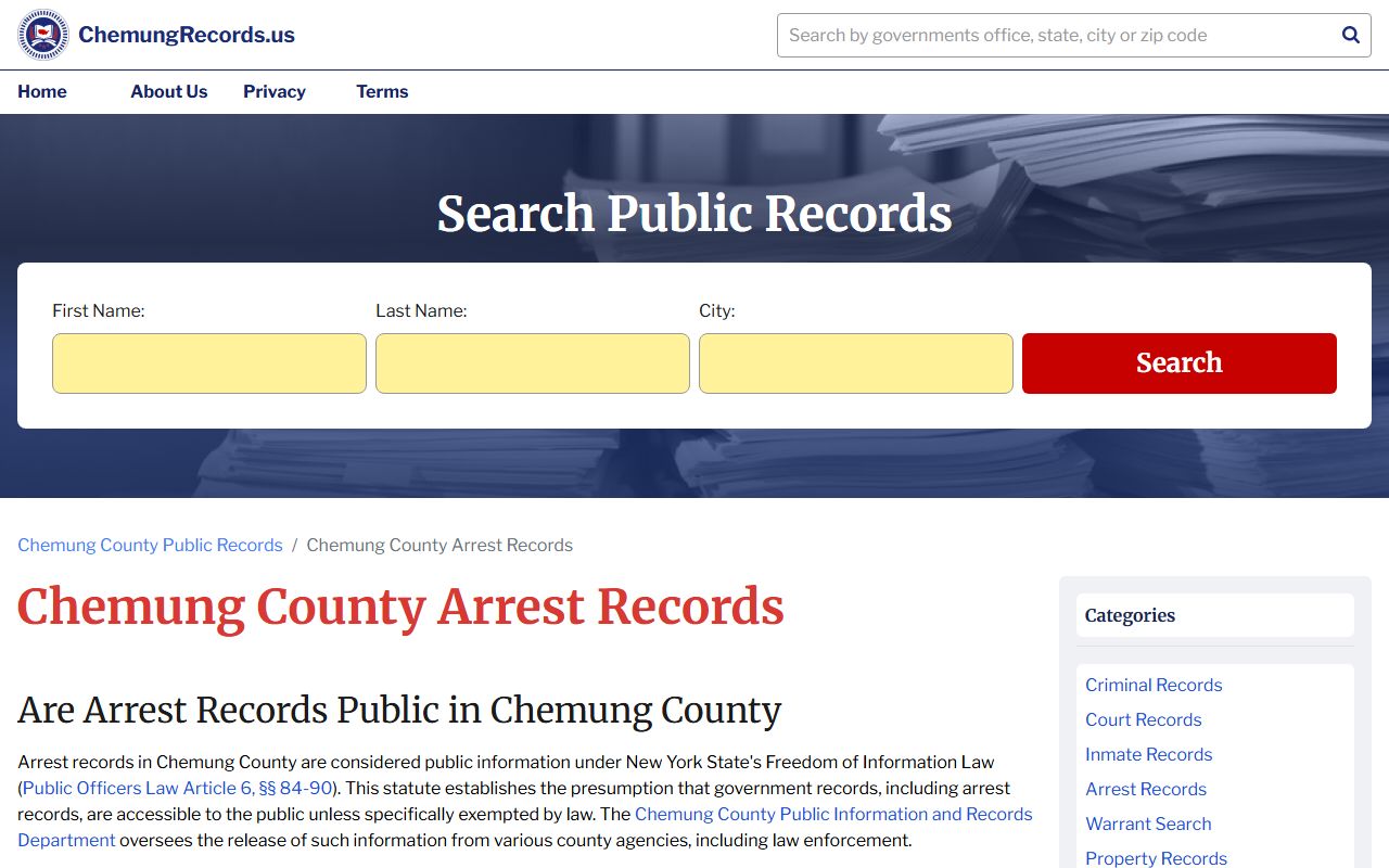 Chemung County online arrest records database for searching Chemung County busted mugshots
