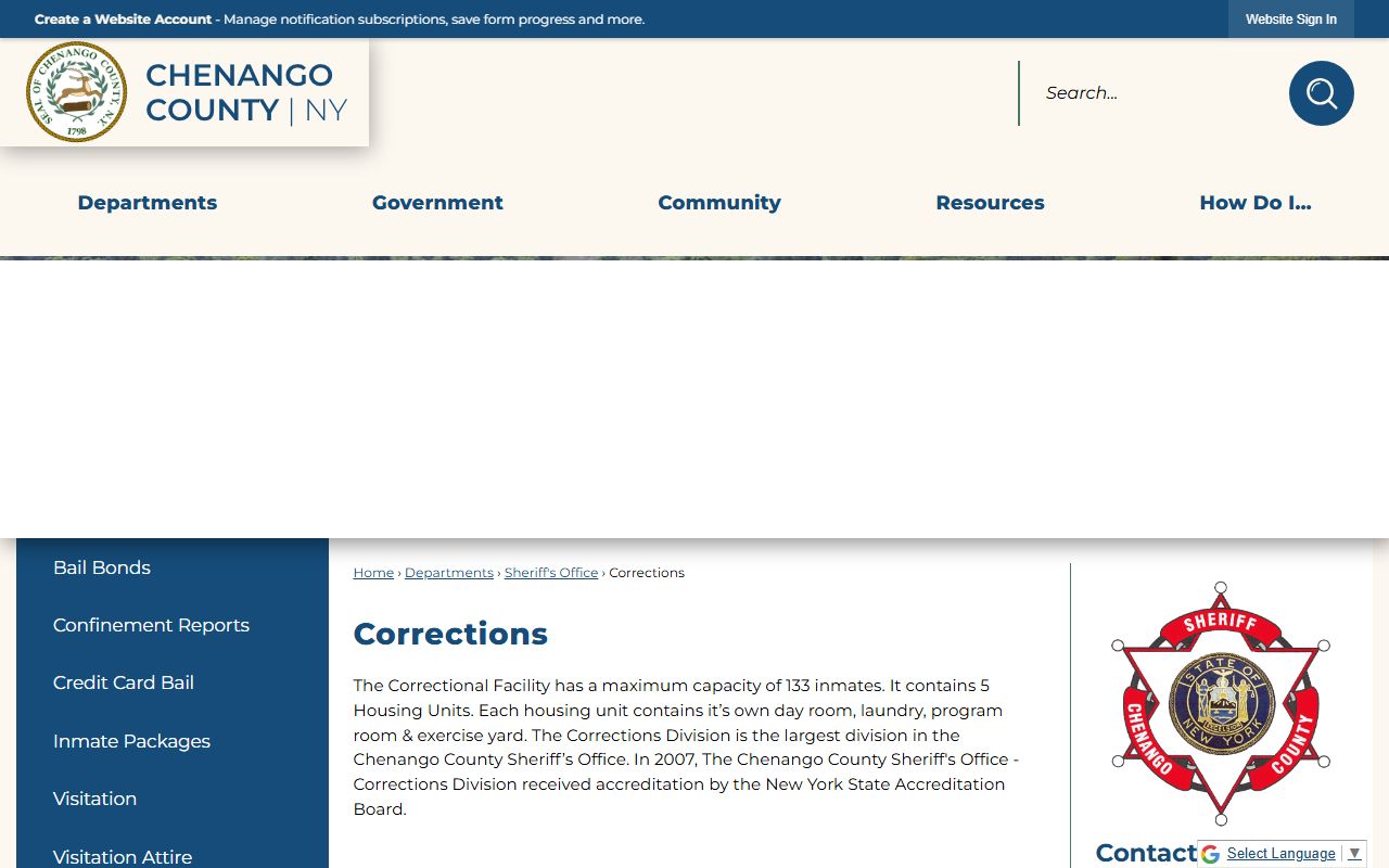 Chenango County Correctional Facility page for Chenango County arrest records and booking data