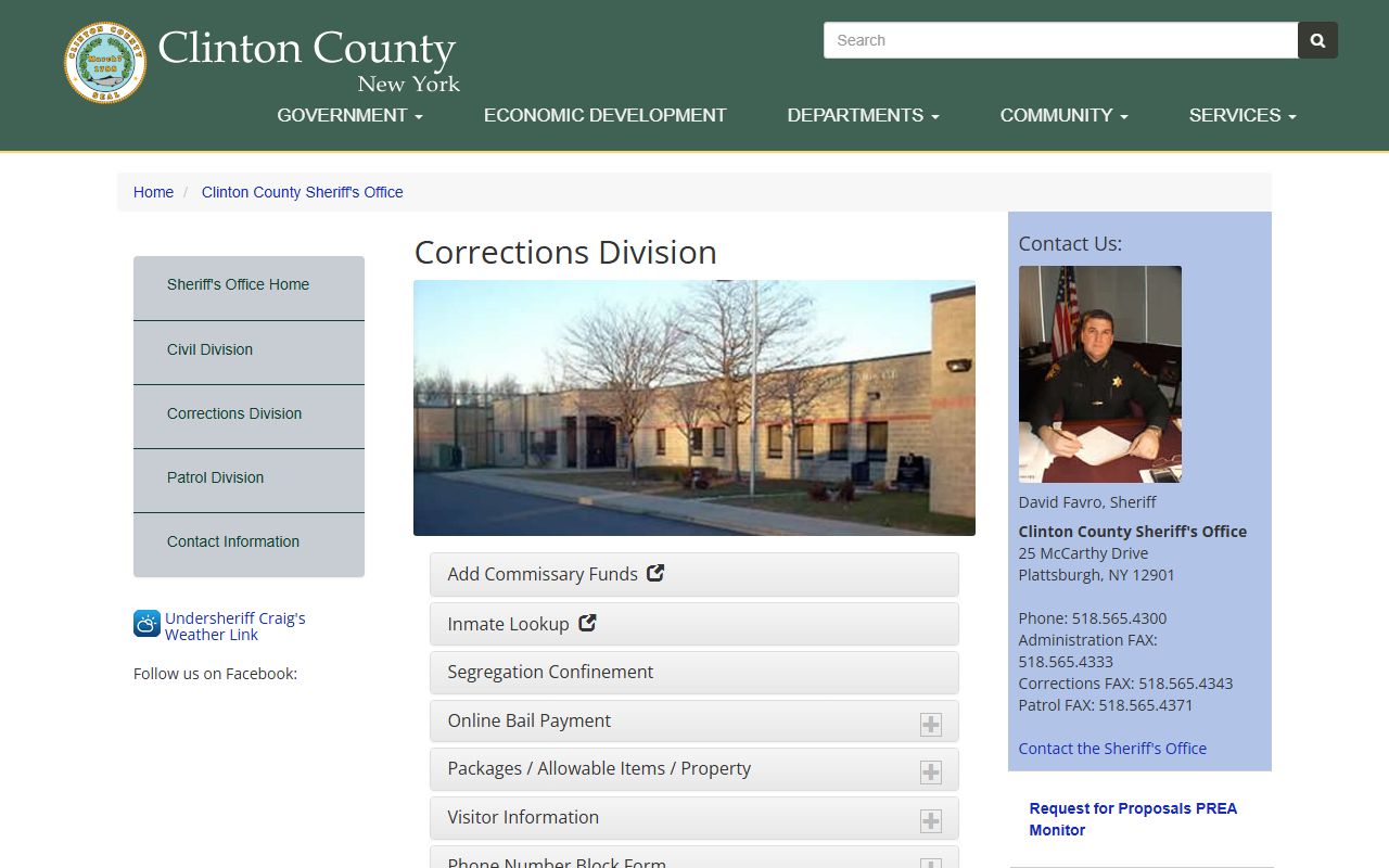 Clinton County Corrections Division page with inmate and booking details for Clinton County arrest records