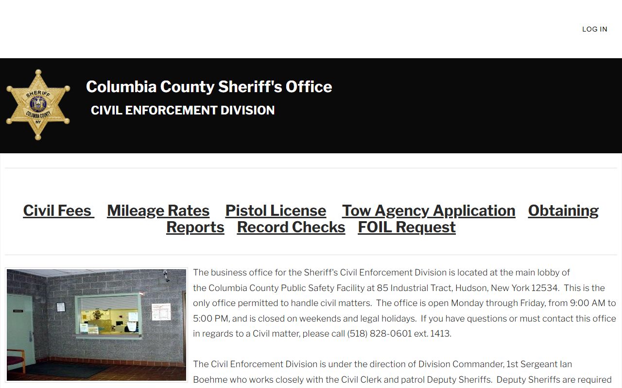 Columbia County Sheriff civil enforcement division page for Columbia County arrest records