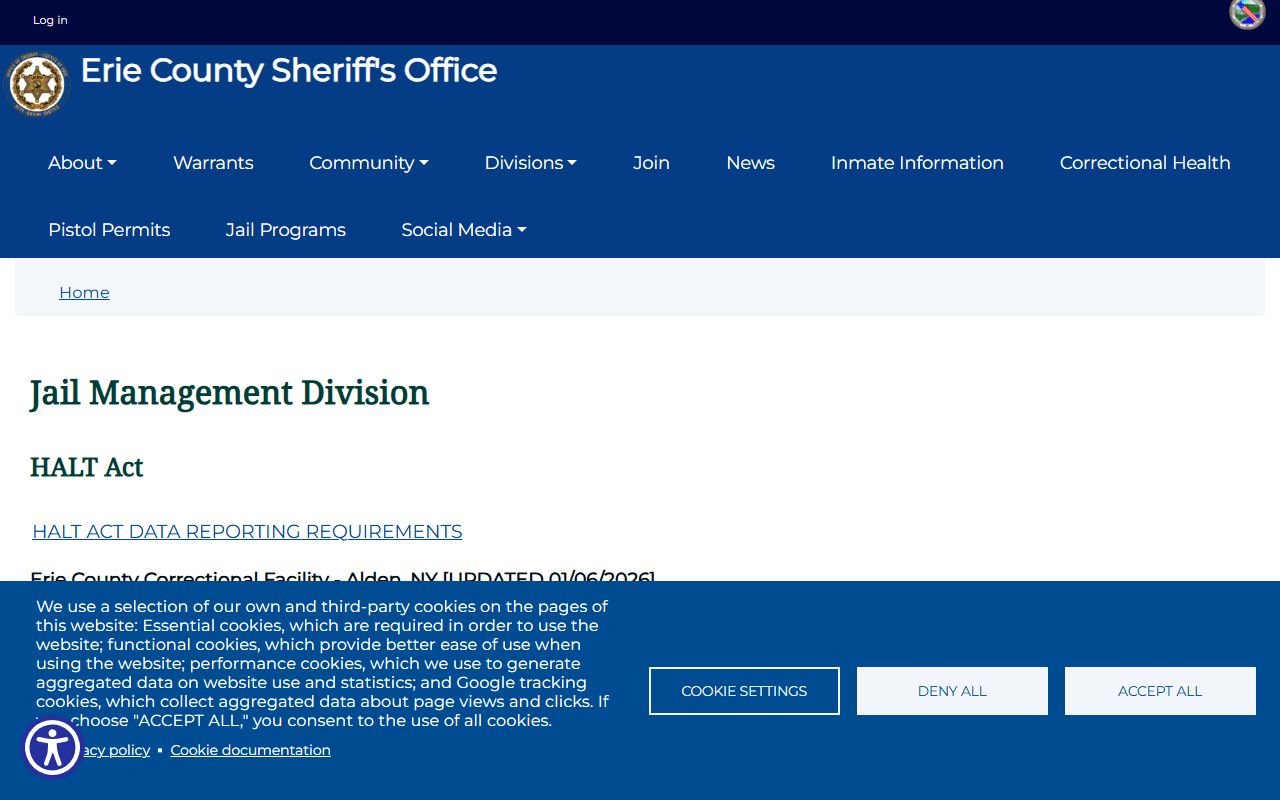 Erie County Jail Management Division page for busted mugshots and arrest records
