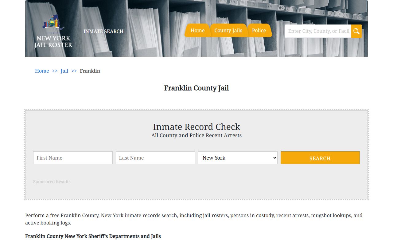 Franklin County jail roster for busted mugshots and arrest record searches