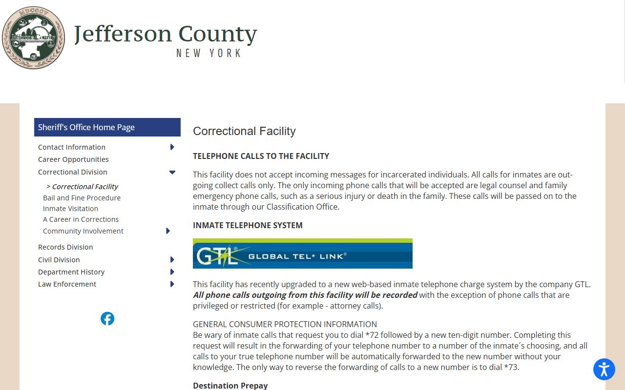 Jefferson County Correctional Facility page for Jefferson County arrest records