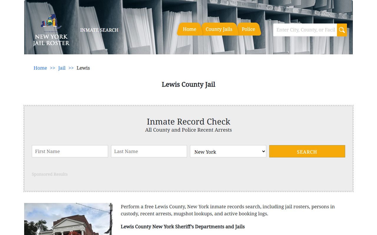 Lewis County Jail information page for Lewis County arrest records