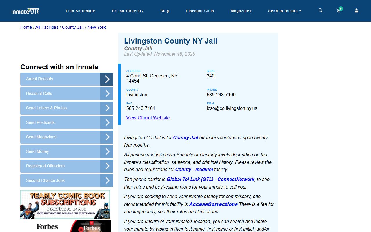 Livingston County Jail information for Livingston County arrest records