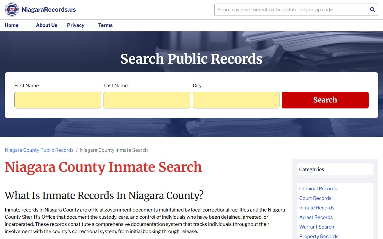 Niagara County inmate search tool for Niagara County arrest records