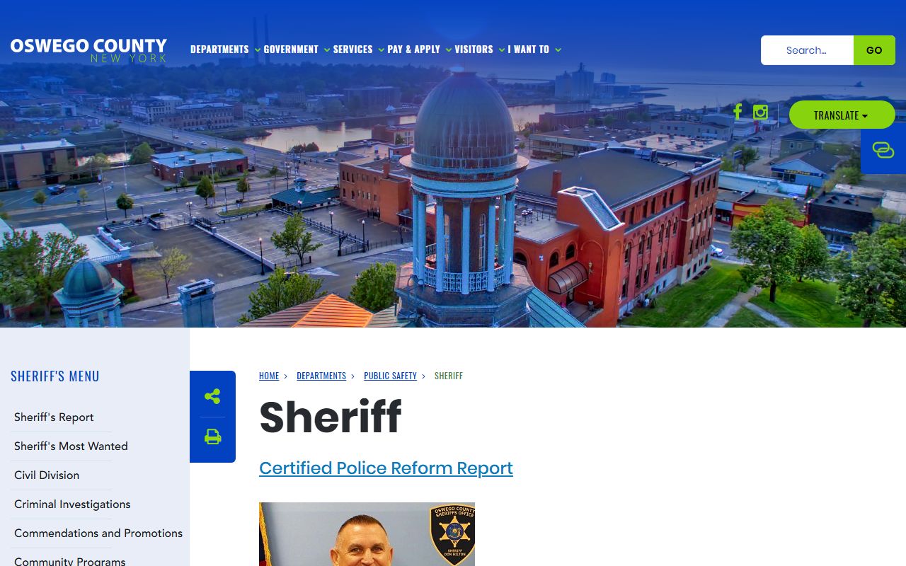 Oswego County Sheriff's Office website for arrest records search