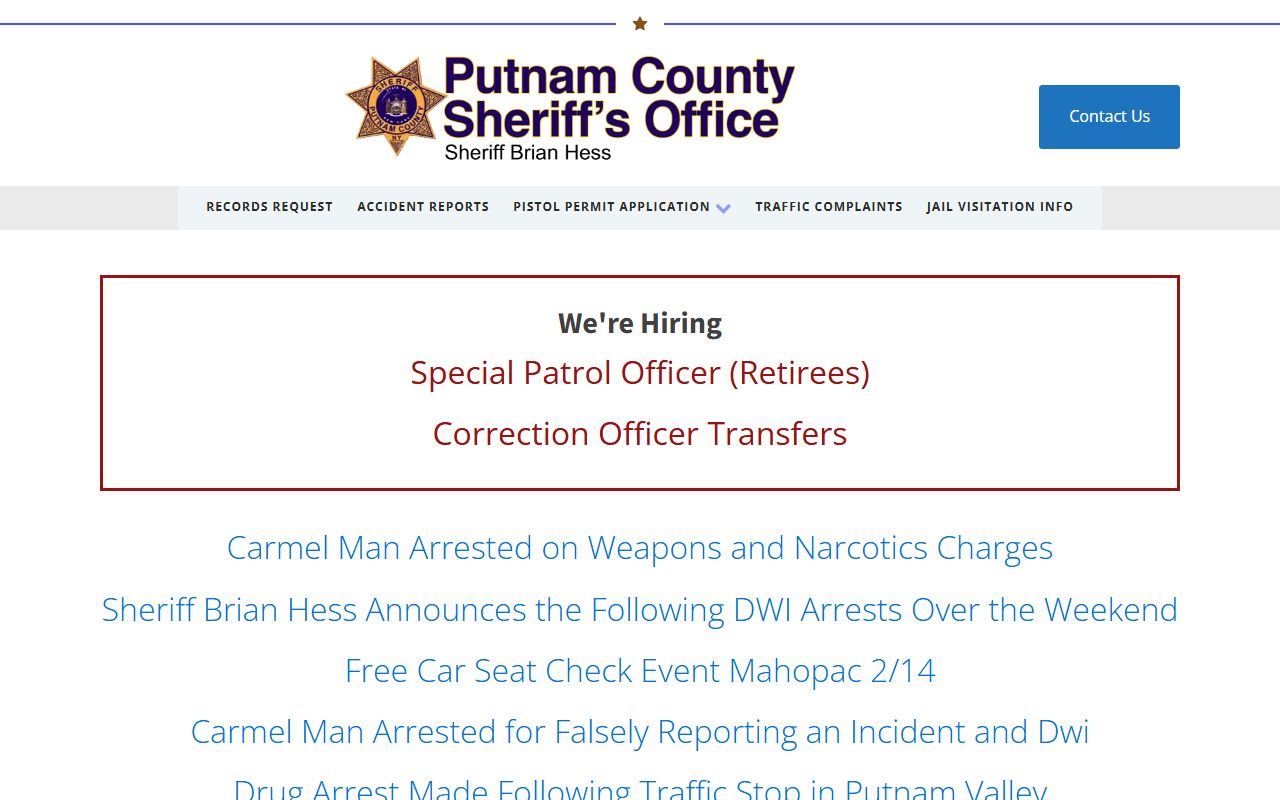 Putnam County Sheriff's Office website for arrest records search