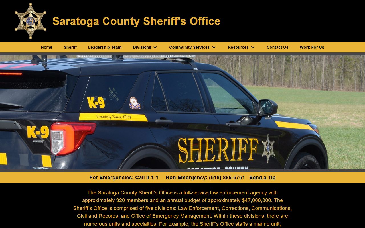 Saratoga County Sheriff's Office website for arrest record inquiries