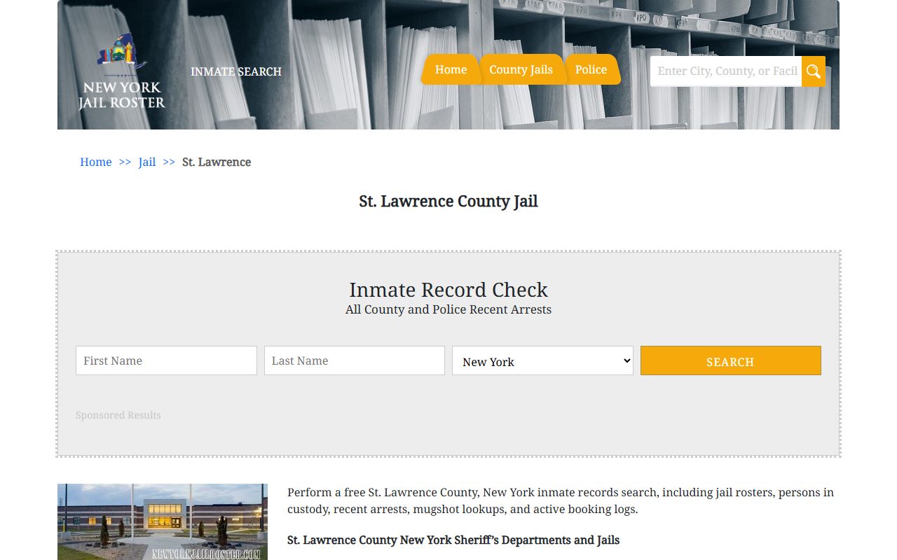 St. Lawrence County Jail information for arrest records search