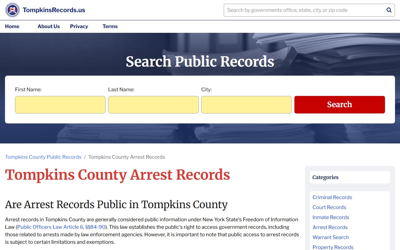 Tompkins County arrest records online database search