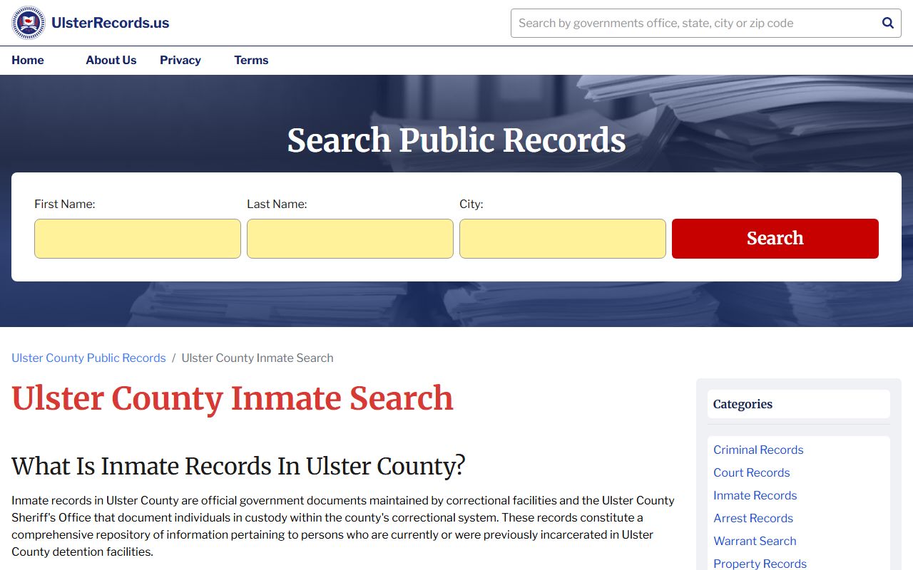 Ulster County inmate search tool for arrest records lookup