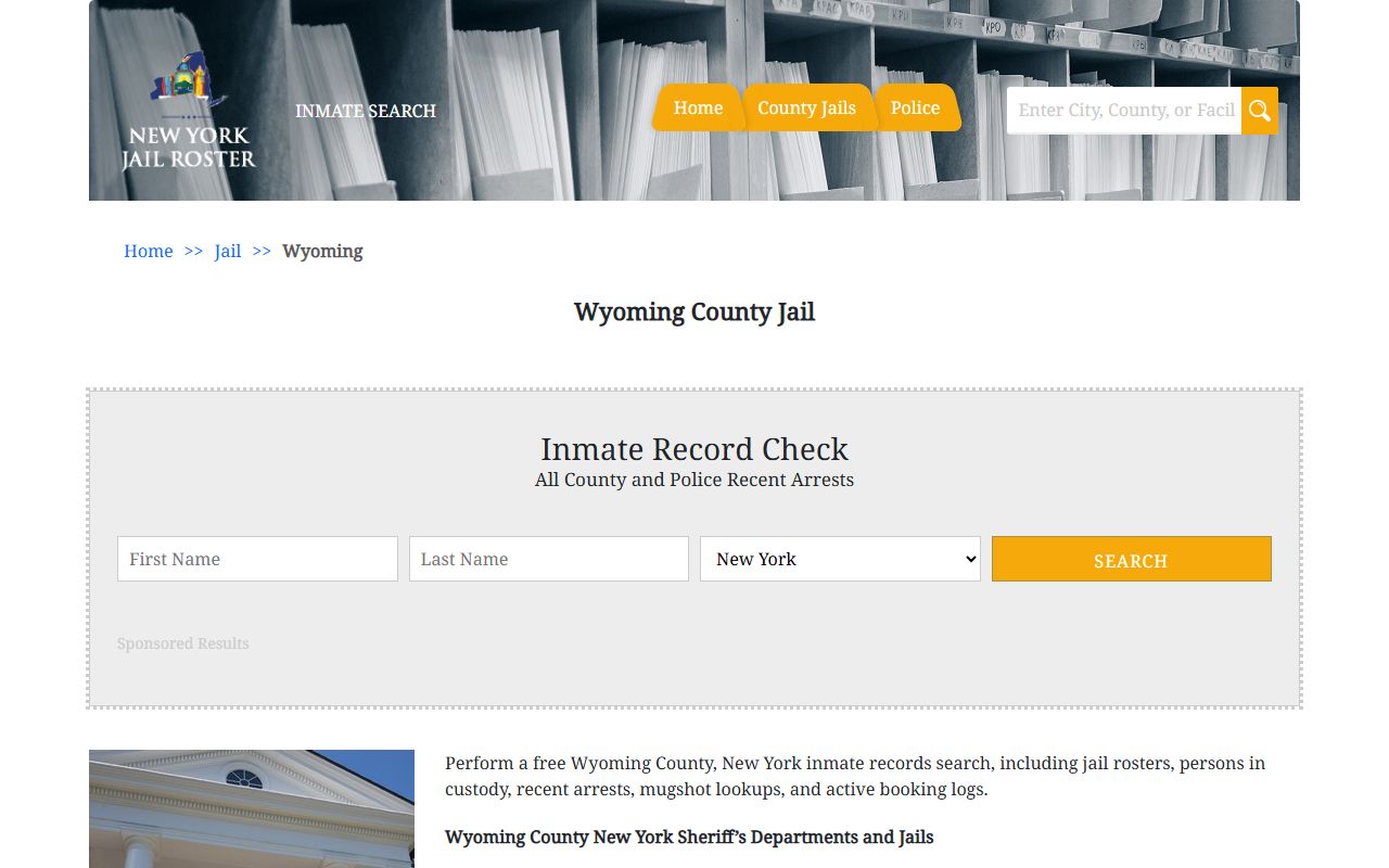 Wyoming County Jail roster showing inmate booking data