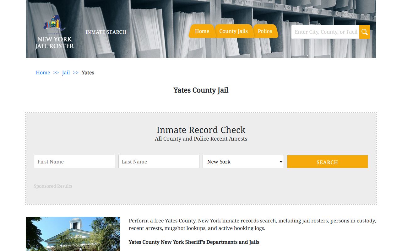Yates County Jail roster for arrest records and booking information